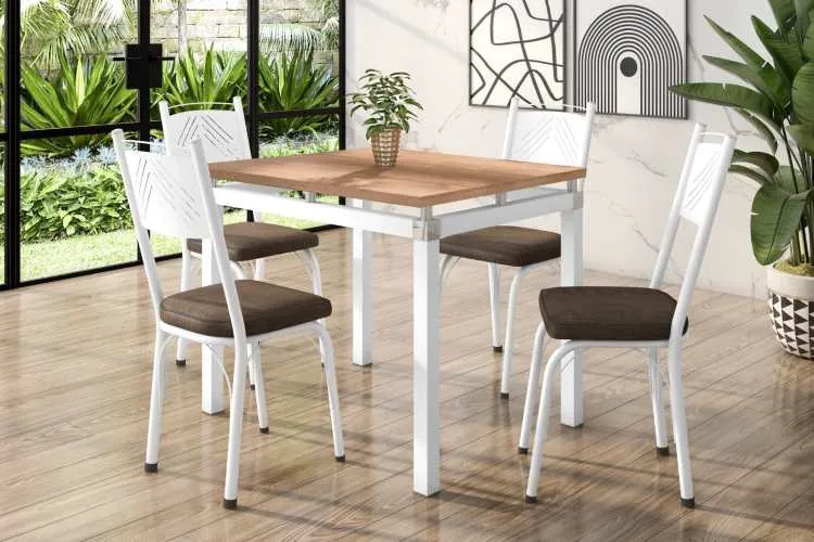 Mesa Malva Tmp BP 91x68 Branbco.Nature com 4Cds 151 Branco.Estofado Imbuia ou Rattan Artefamol — Branco/Nature - Estofado imbuia