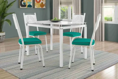 Mesa Malva Tmp Vdr 107x73 Base Branco com 4Cd 151 Branco. Estofado.Turquesa Artefamol