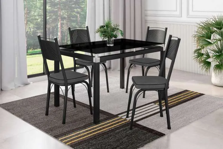 Mesa Malva Tmp Vdr 107x73 Base Branco com 4Cd 151 Branco. Estofado.Turquesa Artefamol — Preto/Preto - Estofado Cinza Andorinha