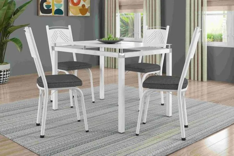 Mesa Malva Tmp Vdr 107x73 Base Branco com 4Cd 151 Branco. Estofado.Turquesa Artefamol — Branco/Branco - Estofado Cinza Andorinha