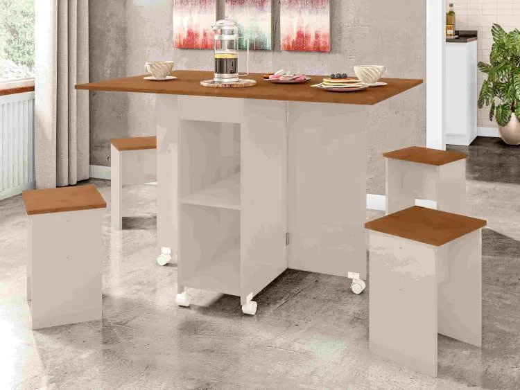 Mesa Dobravel Paris Lacca Zanzini Moveis — Cinamomo/Areia