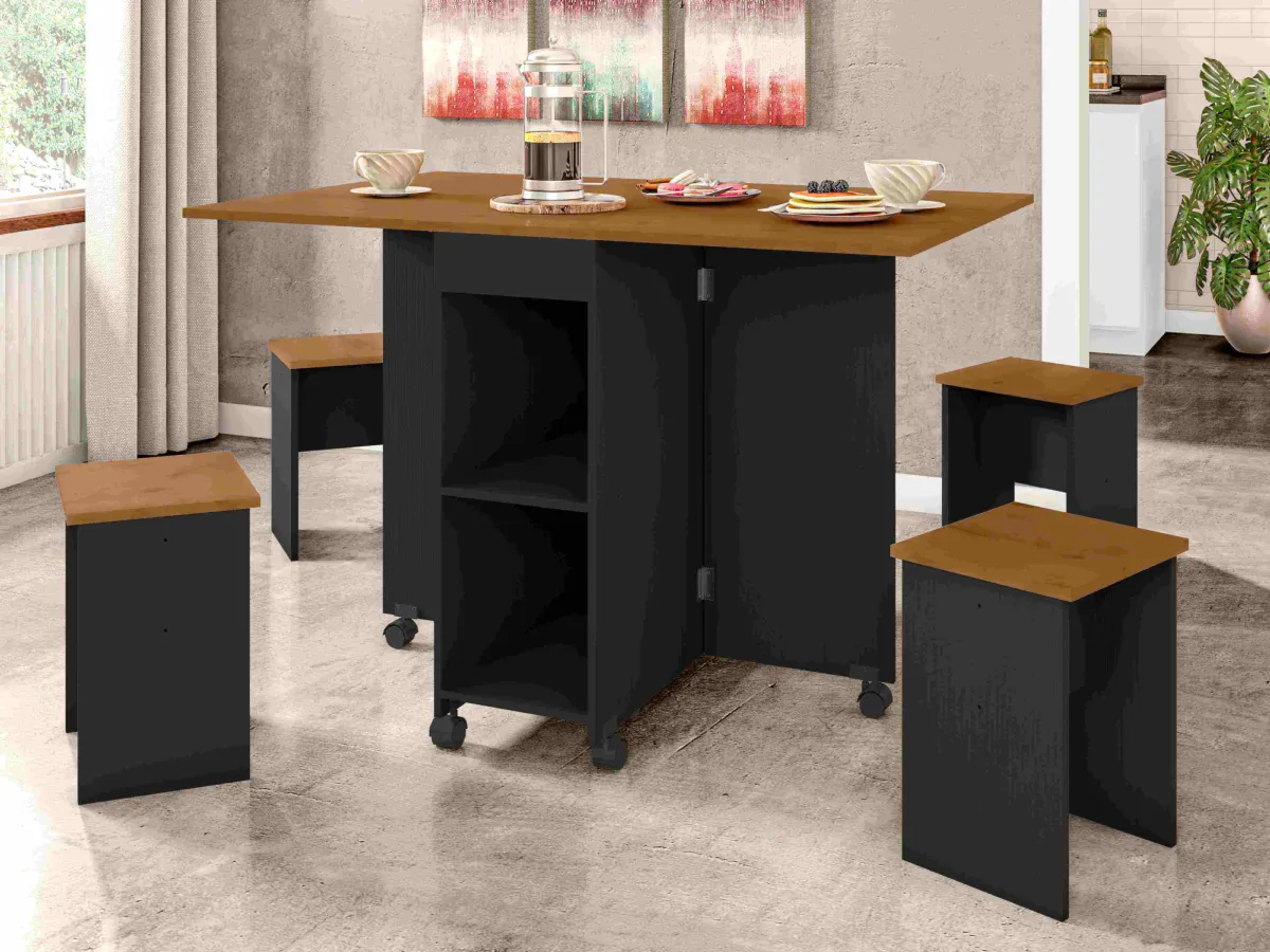 Mesa Dobravel Paris Lacca Zanzini Moveis — Cinamomo/Pretro Catedral