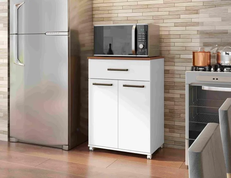Armario Multiuso Clean 1P1G com Rodizios Cinamomo.Preto Caedral Zanzini Moveis — Branco/Natura
