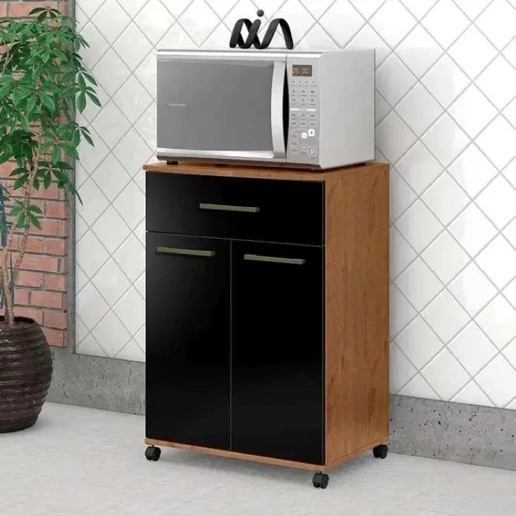 Armario Multiuso Clean 1P1G com Rodizios Cinamomo.Preto Caedral Zanzini Moveis — Cinamomo/Preto Catedral