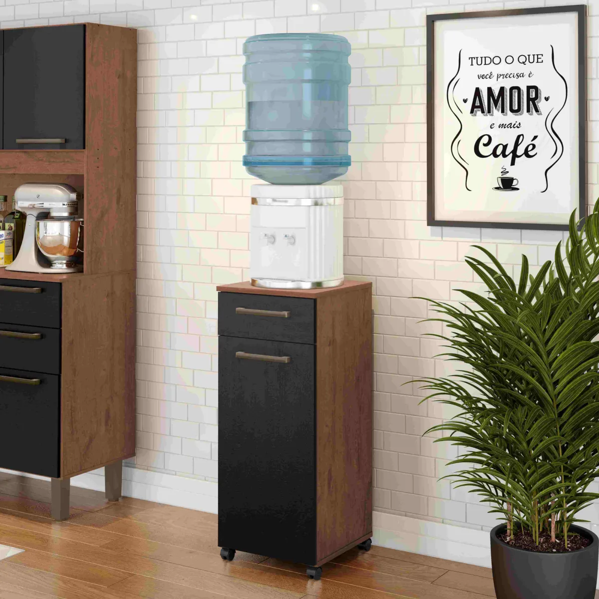 Armario Multiuso Clean 1P1G com Rodizios Branco.Natura Zanzini Moveis — Natura/Preto