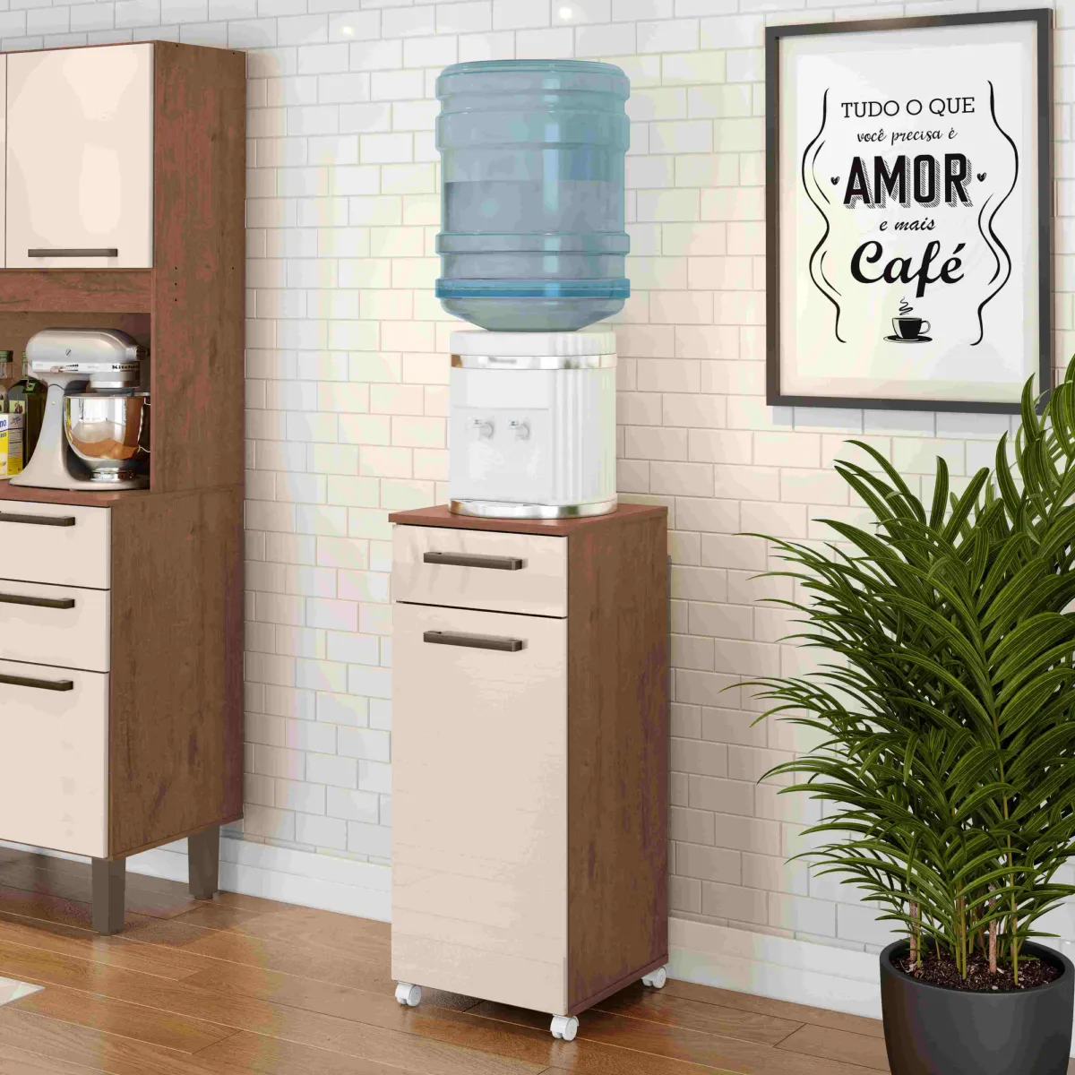 Armario Multiuso Clean 1P1G com Rodizios Cinamomo.Preto Caedral Zanzini Moveis — Natura/Off White