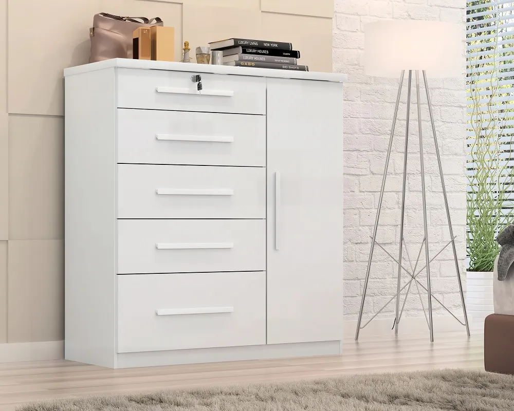 Comoda Sapateira Livia 5G1P Quarta Divisao — Branco