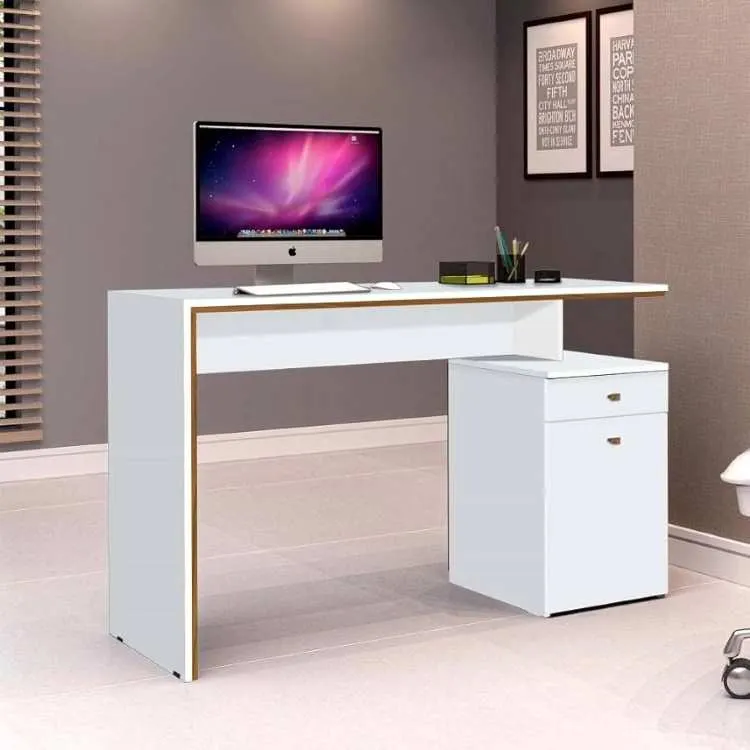 Escrivaninha Office 1G1P Nature.Preto J&A Moveis — Branco/Nature
