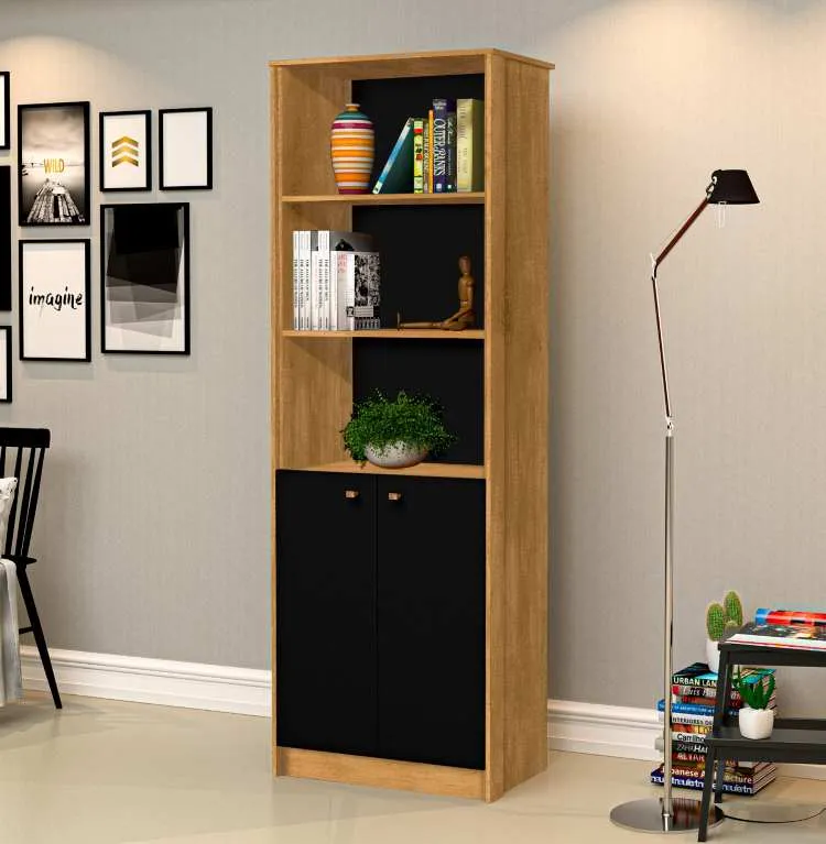 Estante Office 2P Nature.Preto J&A Moveis — Nature/Preto