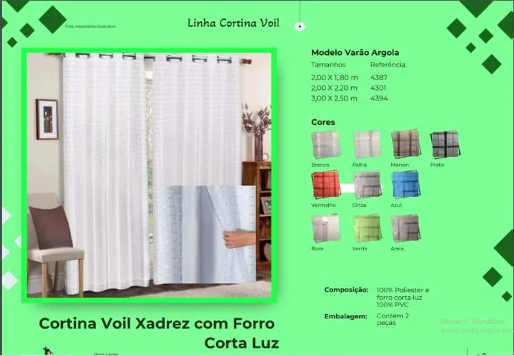 Cortina Voil Xadrez 2,00m x 1,80m sem Black Out Cores Sortidas Pena Verde — Cort Voil Xadres 200x180 s/BackOut - Sortidas