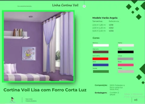 Cortina Voil Lisa 2,00 x 1,80m Cortaluzt Cores Sortidas Pena Verde