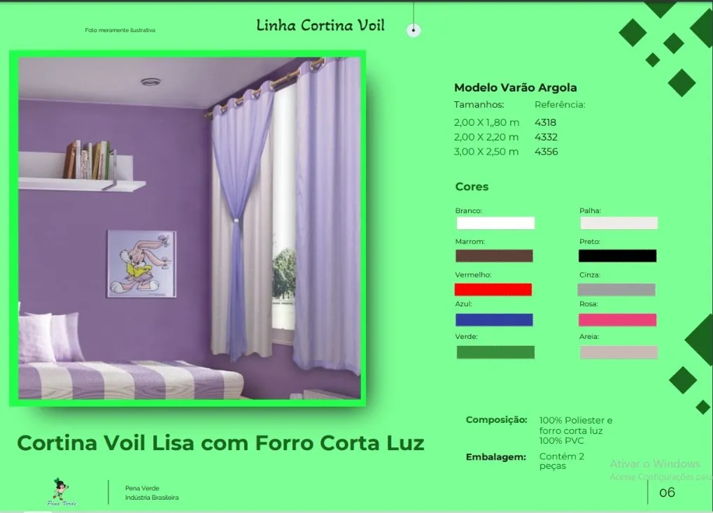 Cortina Voil Lisa 2,00 x 1,80m Cortaluzt Cores Sortidas Pena Verde — Cort Voil Lisa 200x180 Cortaluz - Sortidas