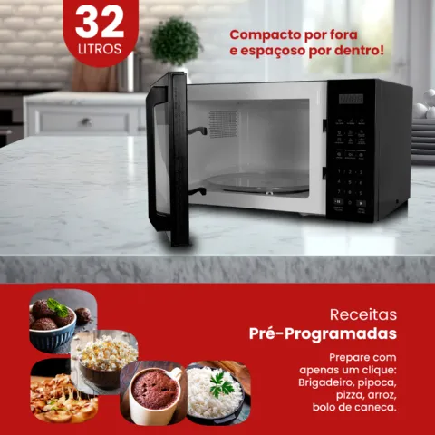 Forno Micro Ondas 32L AMIC01N 127V 1400W Preto Agratto
