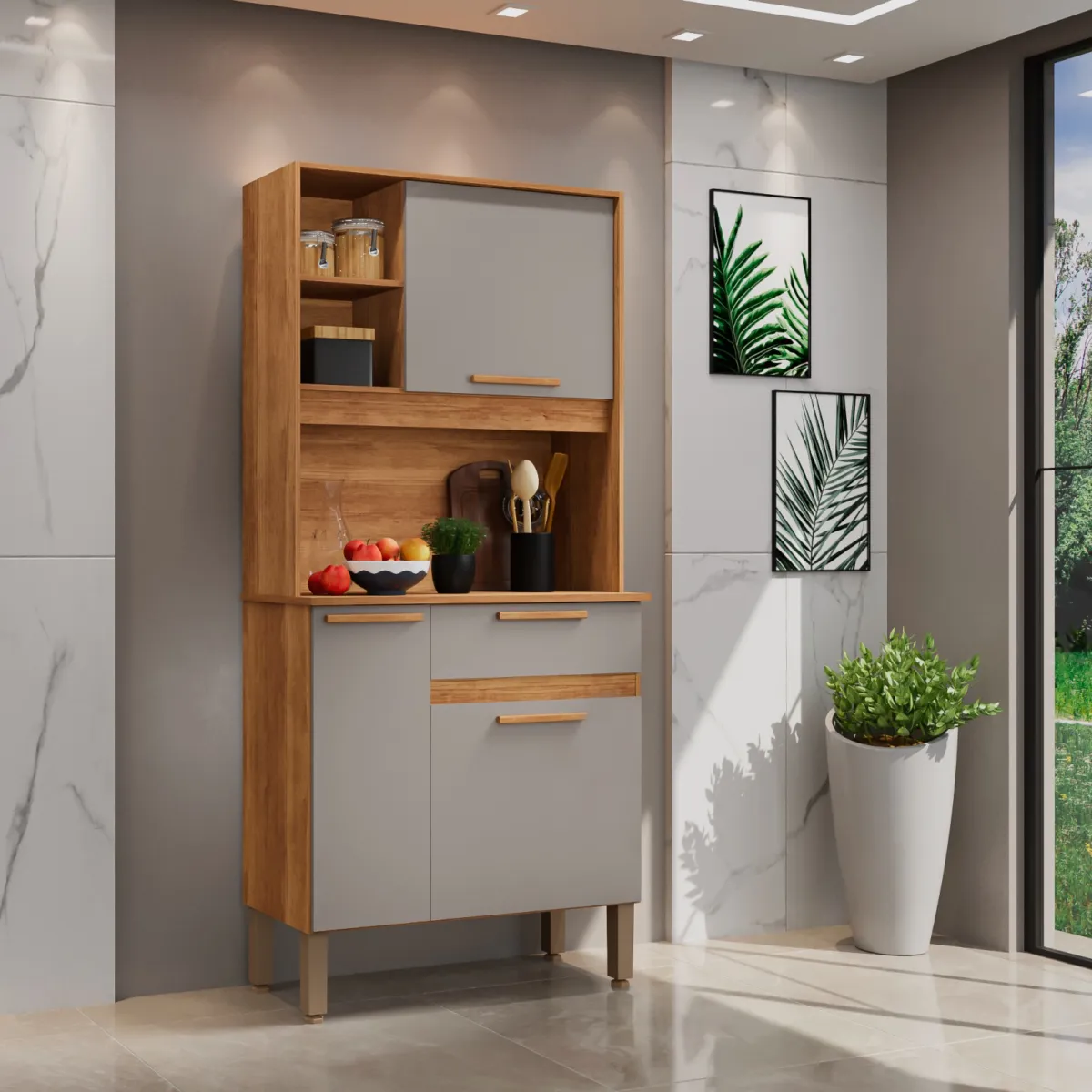 Kit Cozinha Lia 3P1G Cinamomo.Off White Salleto — Cinamomo/Off White