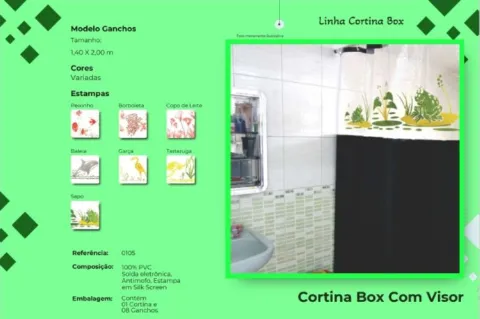 Cortina Box com Visor 140x200 Copos de Leite pena Verde