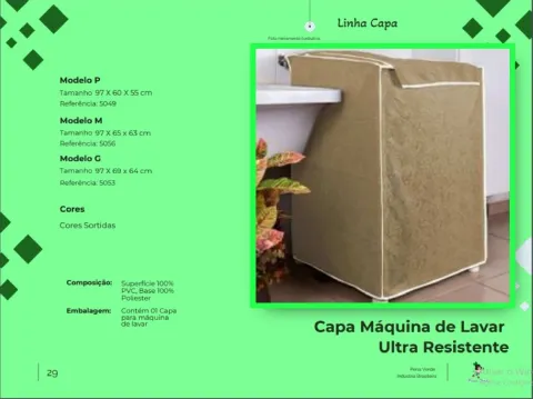 Capa Maquina de Lavar Ultraresistente Tam P Pena Verde