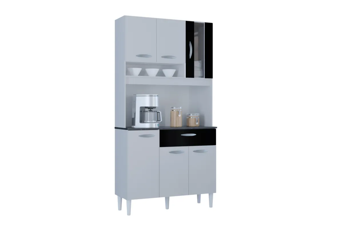 Kit Cozinha Coral 6P1G 90 Poquema — Branco/Preto