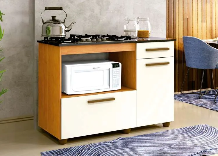 Balcao Violeta para CookTop 5 Bocas Kaiki — Naturale/Off White