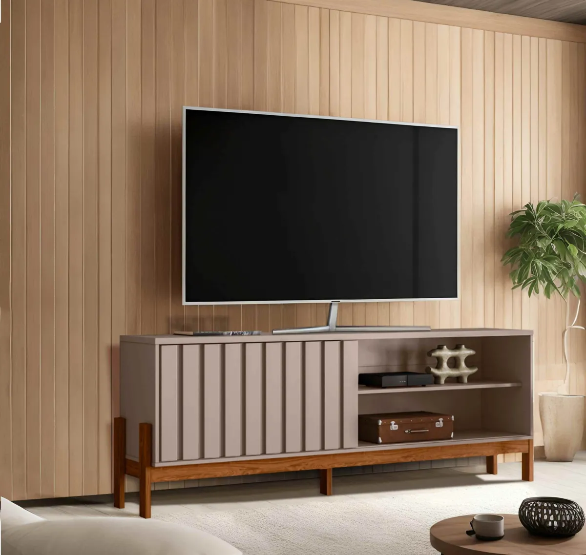 Bancada New Aurora 188 1P2N Mobler — Grigio Fosco/Canela