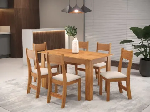 Sala Fucsia 136x75 com 6 Cadeiras Brisa .Veludo Marfim Viero