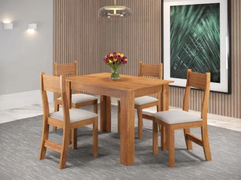 Sala Perla 110x75 Mel com 4 Cadeiras Brisa Mel.Veludo Marfim Viero