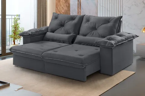 Estofado Retratil Reclinavel Atlas 230 2x90 + Braco 25cm Veludo Inca Grafite 10 Idealle