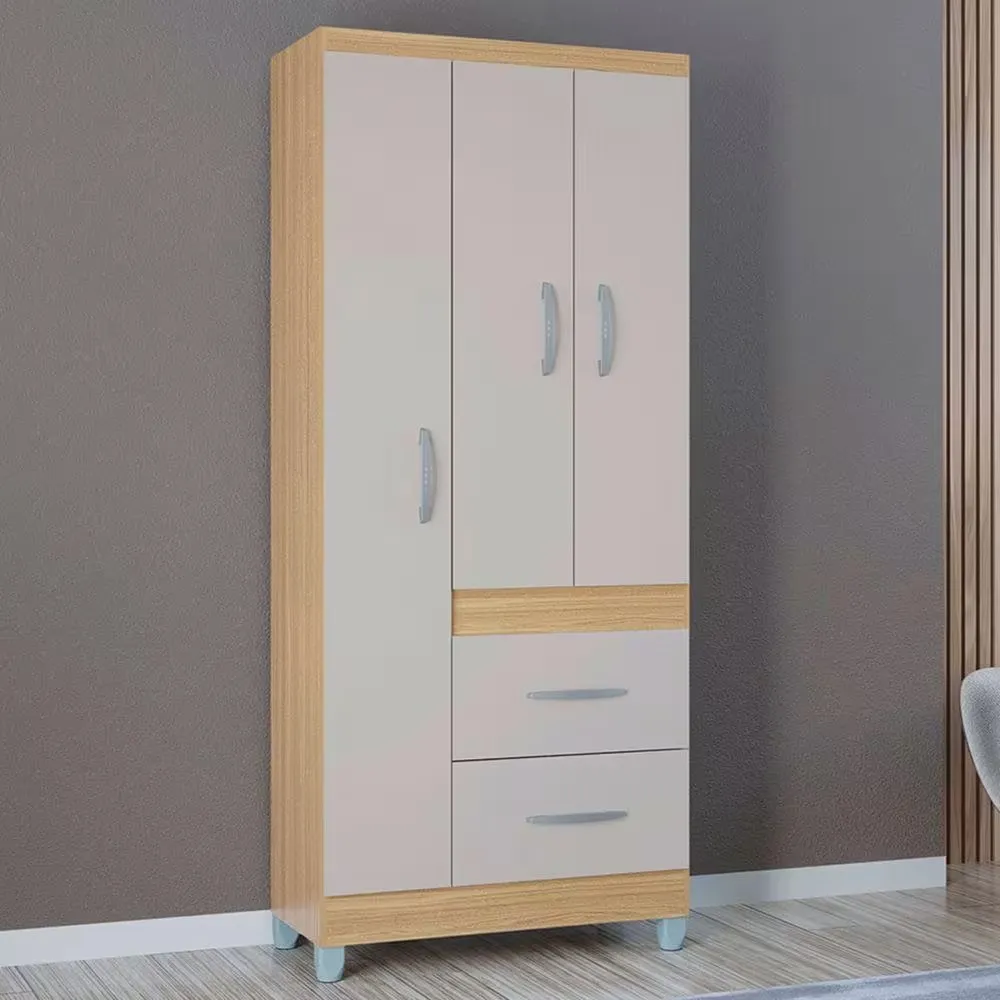 Roupeiro New Marbela 3P2G Branco Poquema — Roupeiro New Marbela 3P2G - Damasco/Off Whit