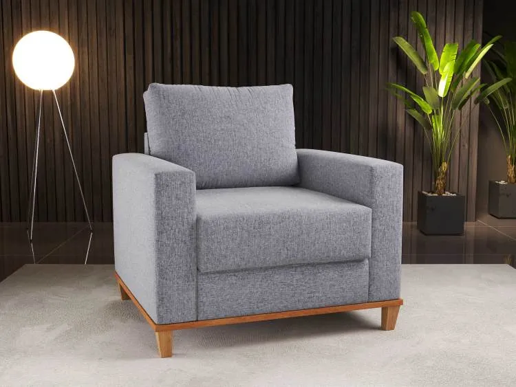 Poltrona Living Runa Linho Bronze Viero — Linho - Inox