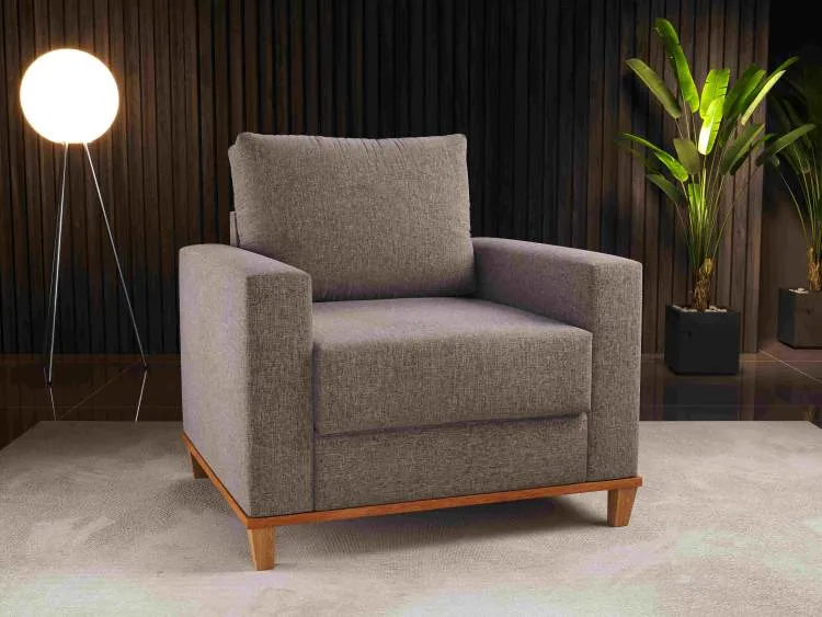 Poltrona Living Runa Linho Bronze Viero — Linho - Kaki