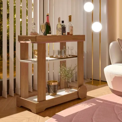 Carrinho Bar Rose Cinamomo.Off White Artely