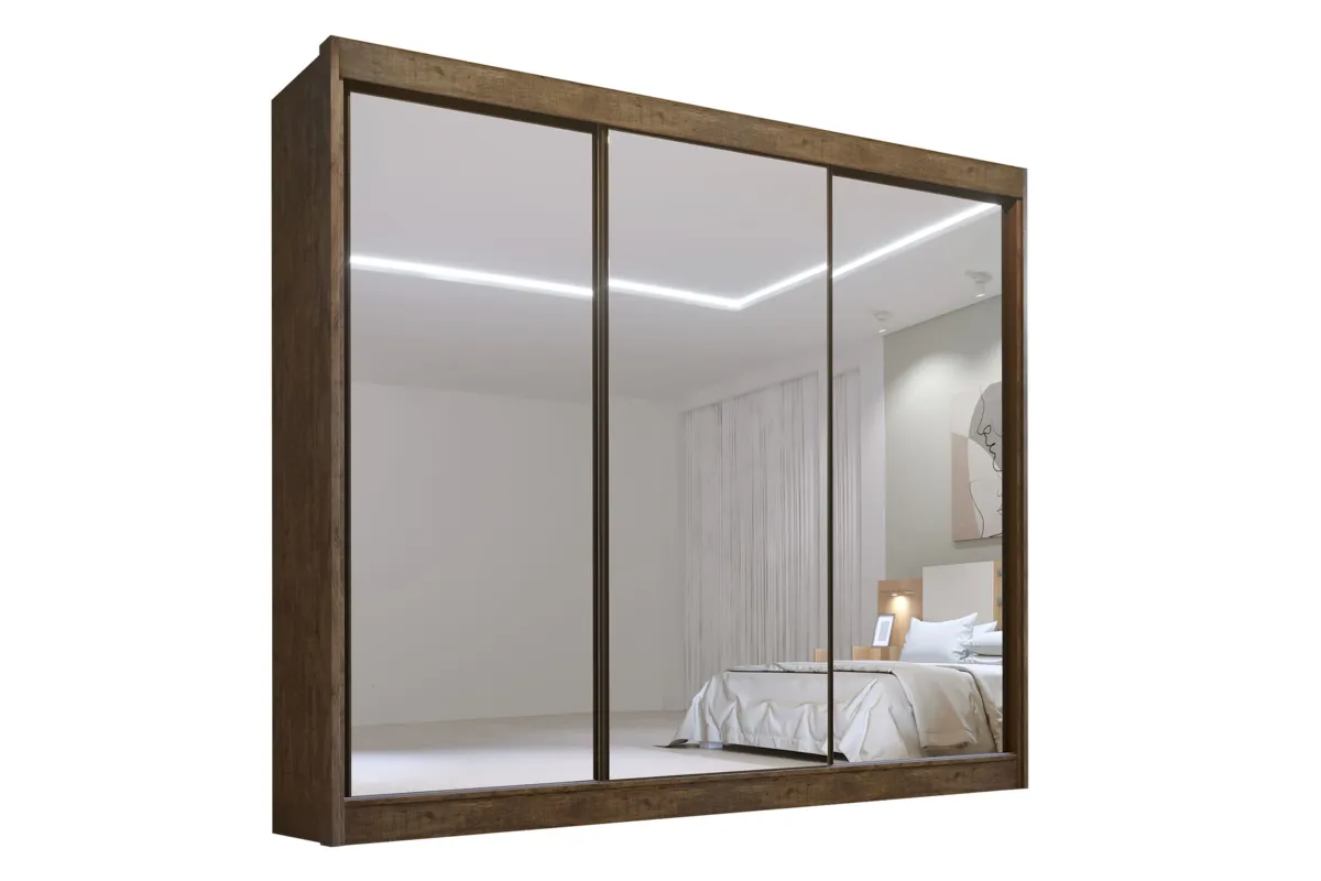 Roupeiro Dubai 3P com Espelhos D Doro — Ipe com Frente de Gavetas Off White