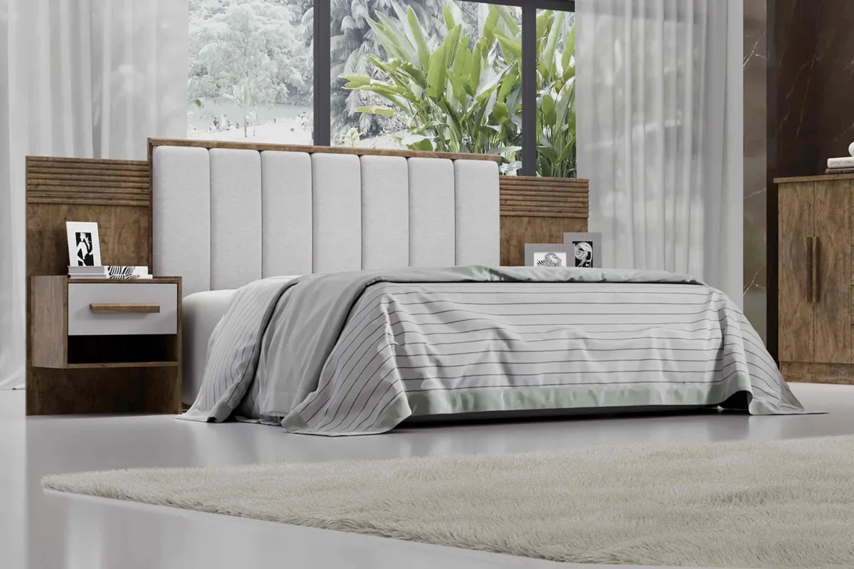 Cabeceira Queen Iris 160 Branco Dt Ripado D Doro — Ipê/Off White Detalhe Ripado