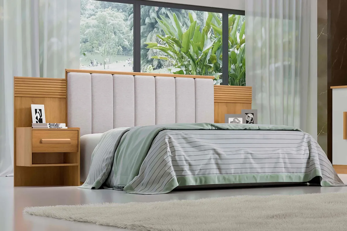 Cabeceira Queen Iris 160 Branco Dt Ripado D Doro — Cinamomo Detalhe Ripado