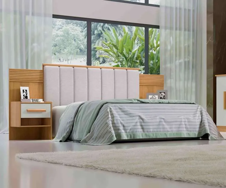 Cabeceira Queen Iris 160 Branco Dt Ripado D Doro — Cinamomo/Off White Detalhe Ripado