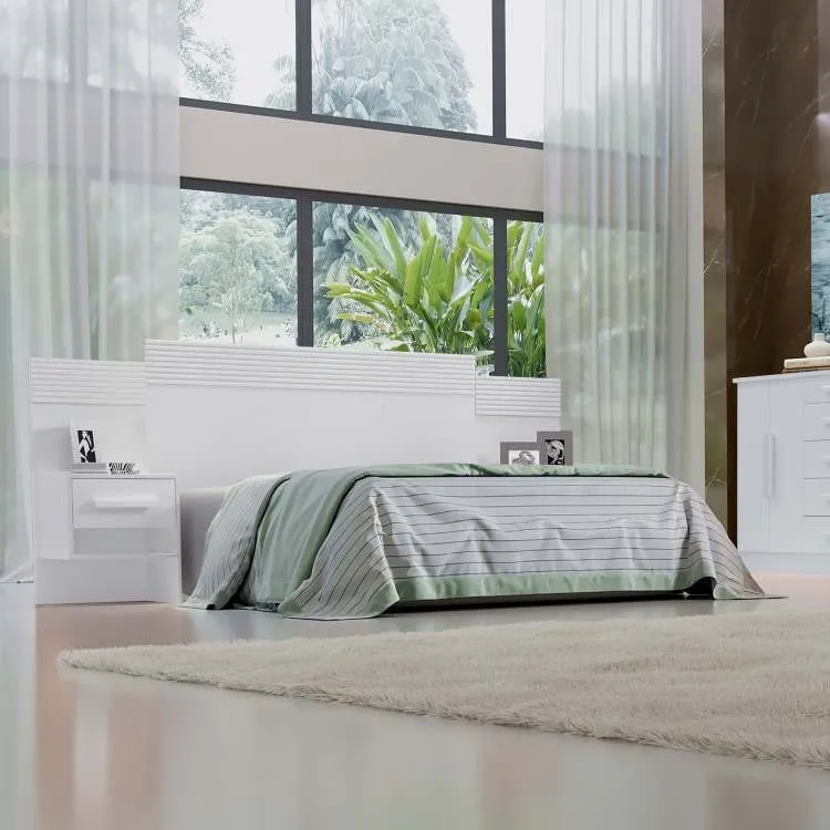 Cabeceira Casal Marselha 140 Branco com Detalhe Ripado D Doro — Branco Detalhe Ripado