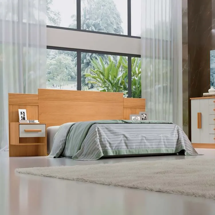 Cabeceira Casal Marselha 140 Branco com Detalhe Ripado D Doro — Cinamomo/Off White Detalhe Ripado