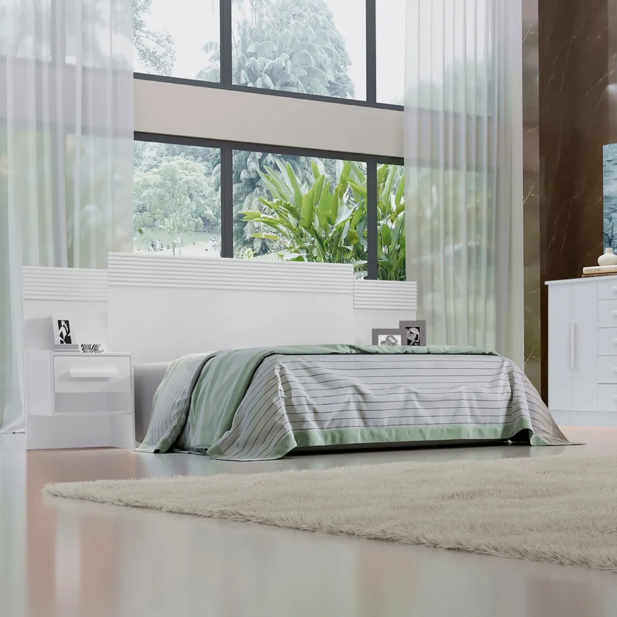 Cabeceira Queen Marselha 160 Branco Dt Ripado D Doro — Branco Detalhe Ripado