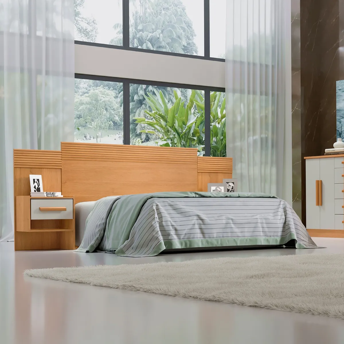Cabeceira Queen Marselha 160 Branco Dt Ripado D Doro — Cinamomo/Off White Detalhe Ripado