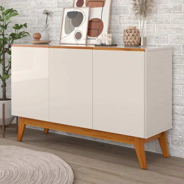 Buffet Ares Lux 3P Branco.Nature Tebarrot — Off White/Nature