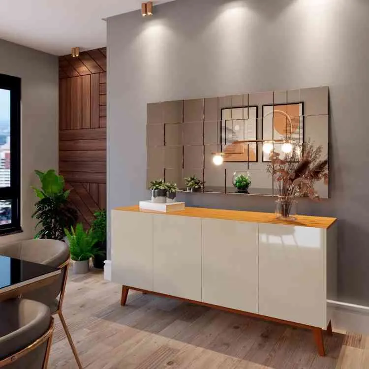 Buffet Ares Lux 4P Branco.Nature Tebarrot — Off White/Nature
