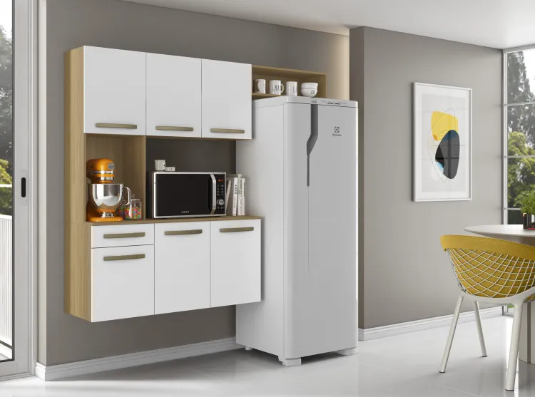 Cozinha Compacta Carol 6P1G com Balcao Atacama.Branco Aramoveis — Atacama/Branco