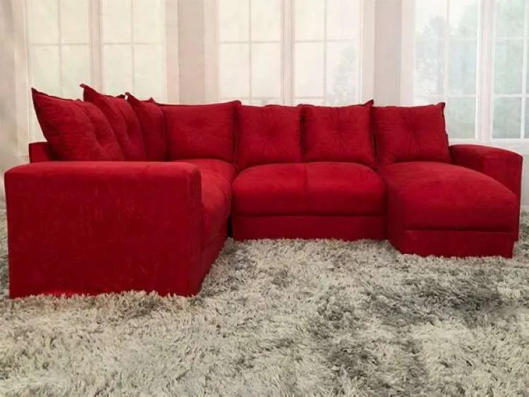 Conj Estof Canto Alice 2x3Lg e Chaise Suede Azul Metalon — Veludo Suede - Vermelho