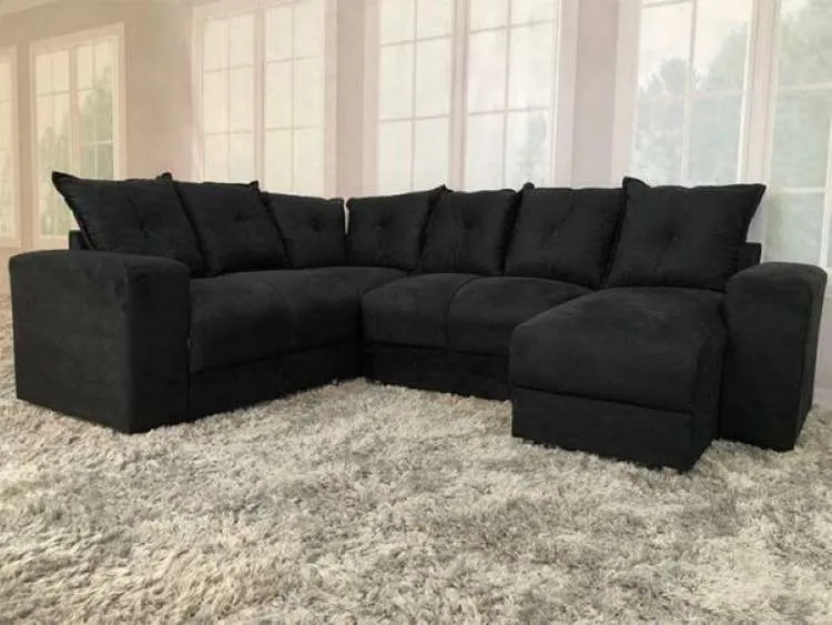Conj Estof Canto Alice 2x3Lg e Chaise Suede Azul Metalon — Veludo Suede - Preto