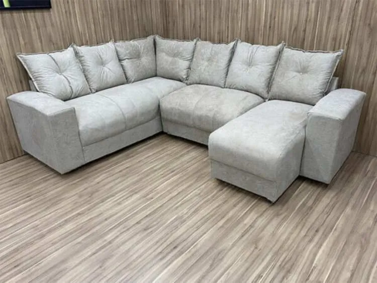 Conj Estof Canto Alice 2x3Lg e Chaise Suede Bege Metalon — Veludo Suede - Bege