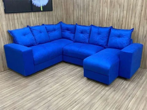 Conj Estof Canto Alice 2x3Lg e Chaise Suede Azul Metalon