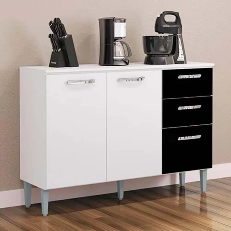 Balcao 3P2G 120 com Tampo Branco Poquema — Balcão 3P2G 120 com Tampo - Branco/Preto