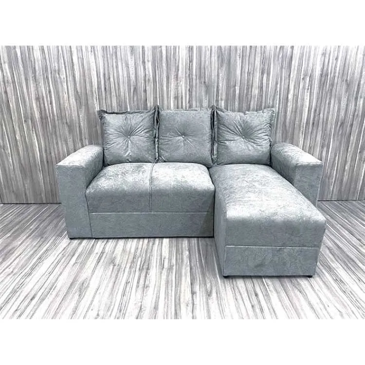 Estofado Lucas 2Lgs com Chaise Suede Azul Metalon — Veludo Suede - Cinza