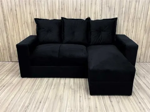Estofado Lucas 2Lgs com Chaise Suede Preto Metalon