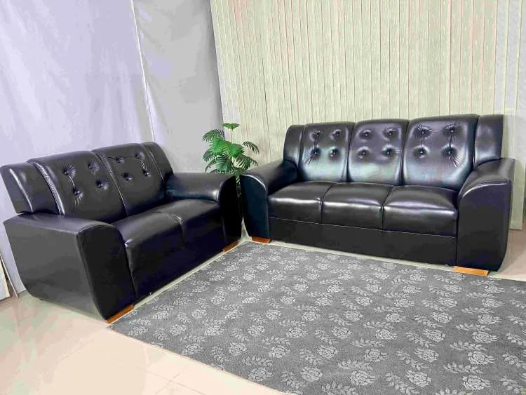 Conjunto Estofado Porto Real 2x3Lgs Tec 001 Corino Marrom Top Estofados — Tec 002 - Corino Preto