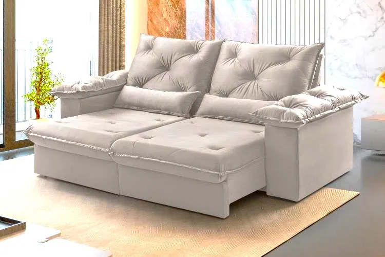 Estofado Retratil Reclinavel Atlas 290 2x120 + Braço 25cm Linho Bege 01 Idealle — Estofado Atlas 290 - Veludo Bege Claro 02